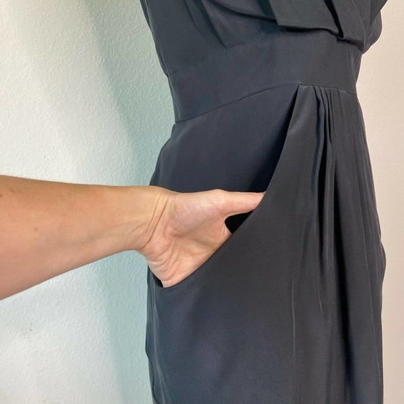 Kenneth Cole Silk Faux Wrap Pocket Black Dress NWT - Picture 3 of 9